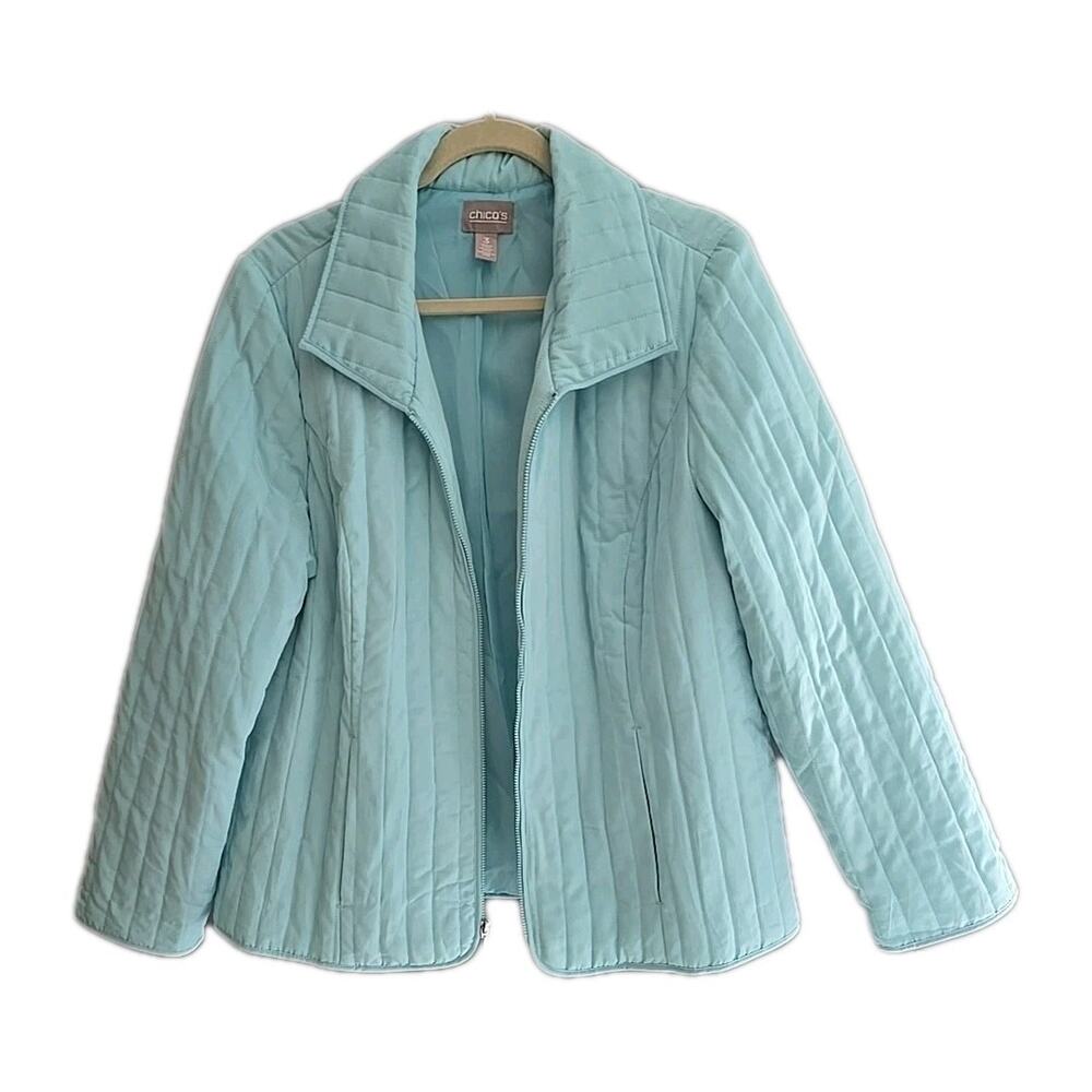 Chico's Blue Zip Front Lightweight Outdoor Quilted Bomber Jacket Womans Size XL